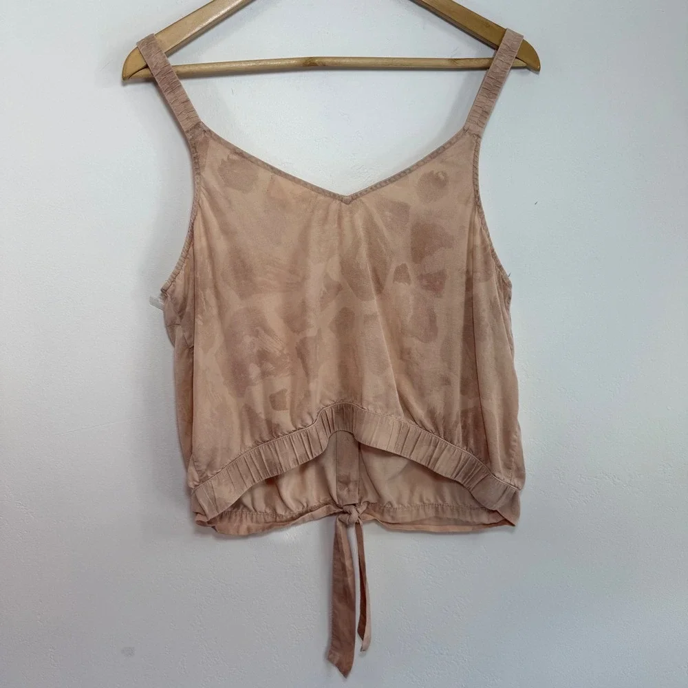 Cloth & Stone Anthropologie Tie Front Tank Top L Tencel Blush Tonal Animal Print